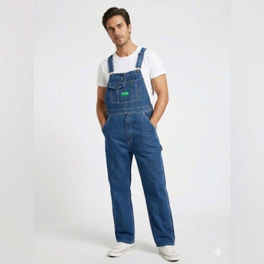 KEY vintage style denim bib overalls men W36 L32